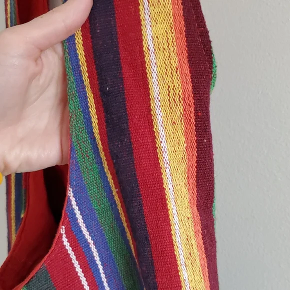 Multicolor Striped Cotton Crossbody Boho Hippie Festival Vacation Sling Bag - Picture 3 of 9